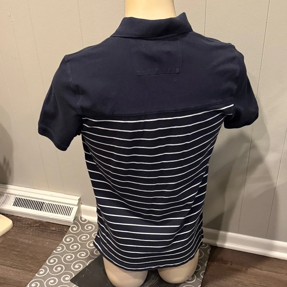E Banana Republic Navy Polo with White Stripes Casual Office Business Golf